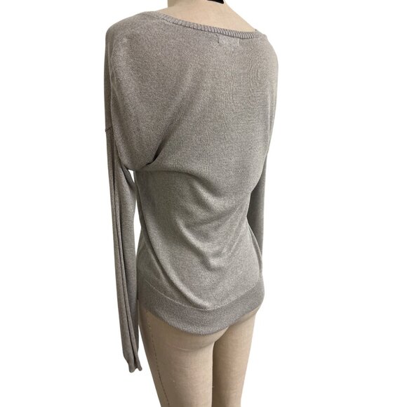 Vintage The Limited Silver Top V-Neck Sweater Small Gray Rayon/Nylon - Picture 8 of 12